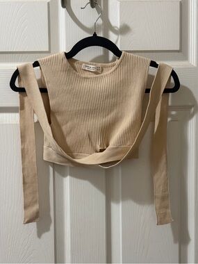 SHEIN Beige Ribbed Tie-Back Crop Tank